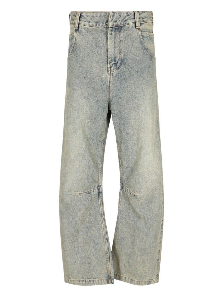 Entire Studios Wide-Leg Distressed Denim Jeans With Five-Pocket Design