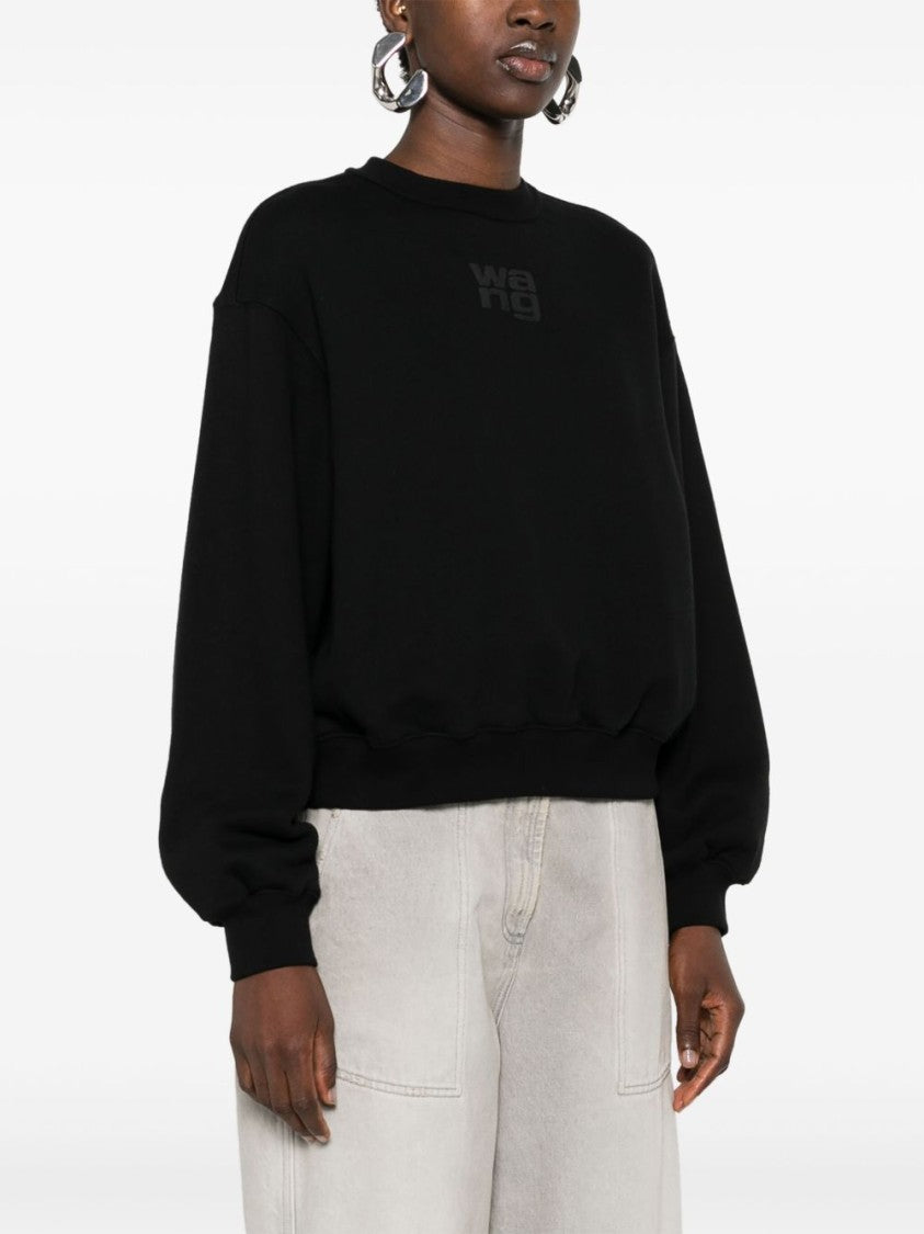 Alexander Wang Relaxed Fit Black Cotton Sweatshirt With Tonal Logo