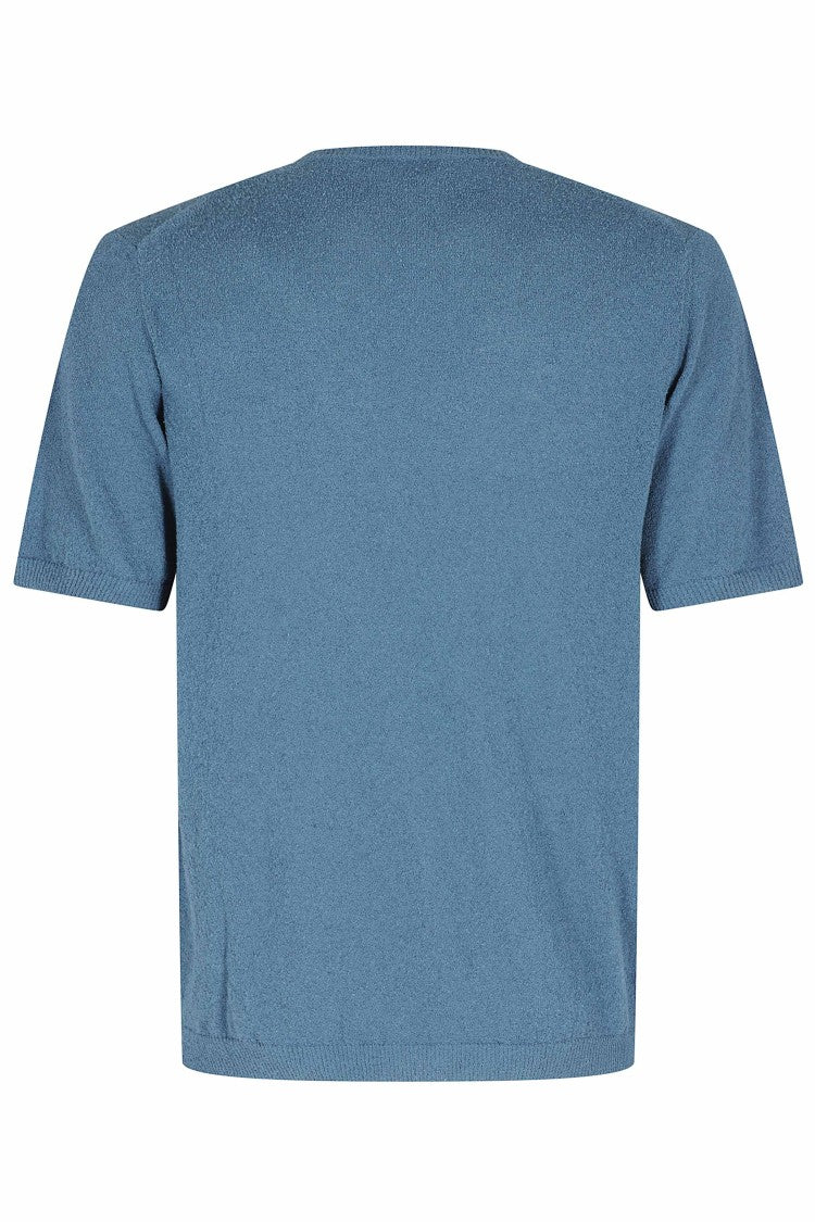 Roberto Collina Denim Light Sponge Short Sleeve Ribbed Trim Cotton-Blend Knit T-Shirt