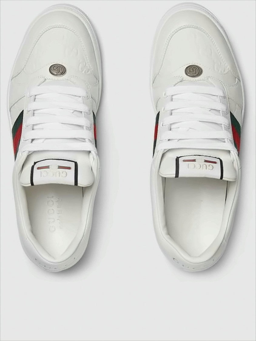 Gucci Lace-Up Low-Top Sneakers In Smooth White Lambskin