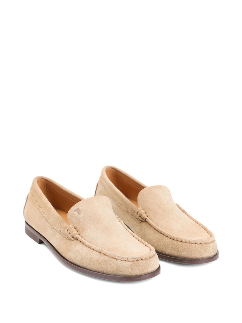 Tod's Beige Slip-On Flats With Metallic Accents