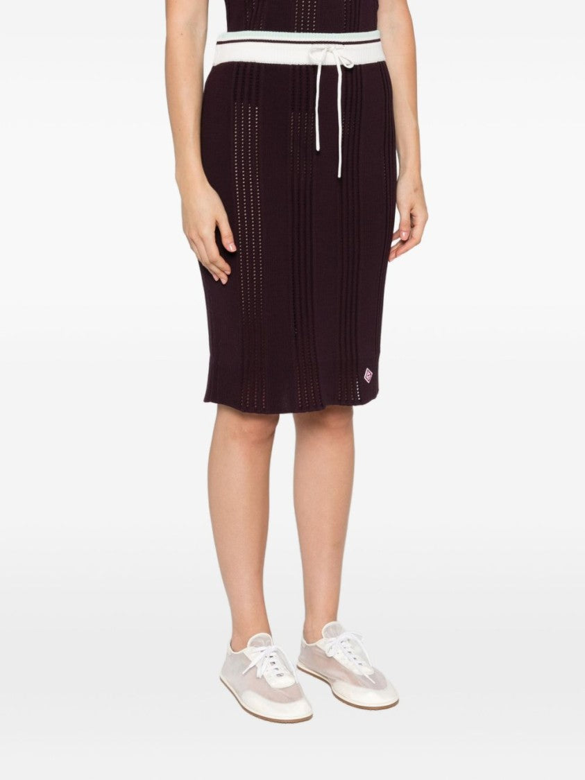 Casablanca Knee-Length Fitted Skirt With Vertical Open-Knit Stripes