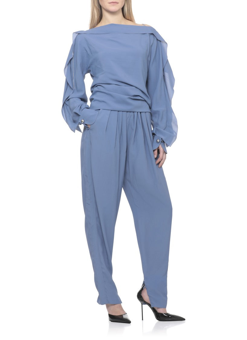 Lanvin Blue Silk-Blend Flap Pocket Pants