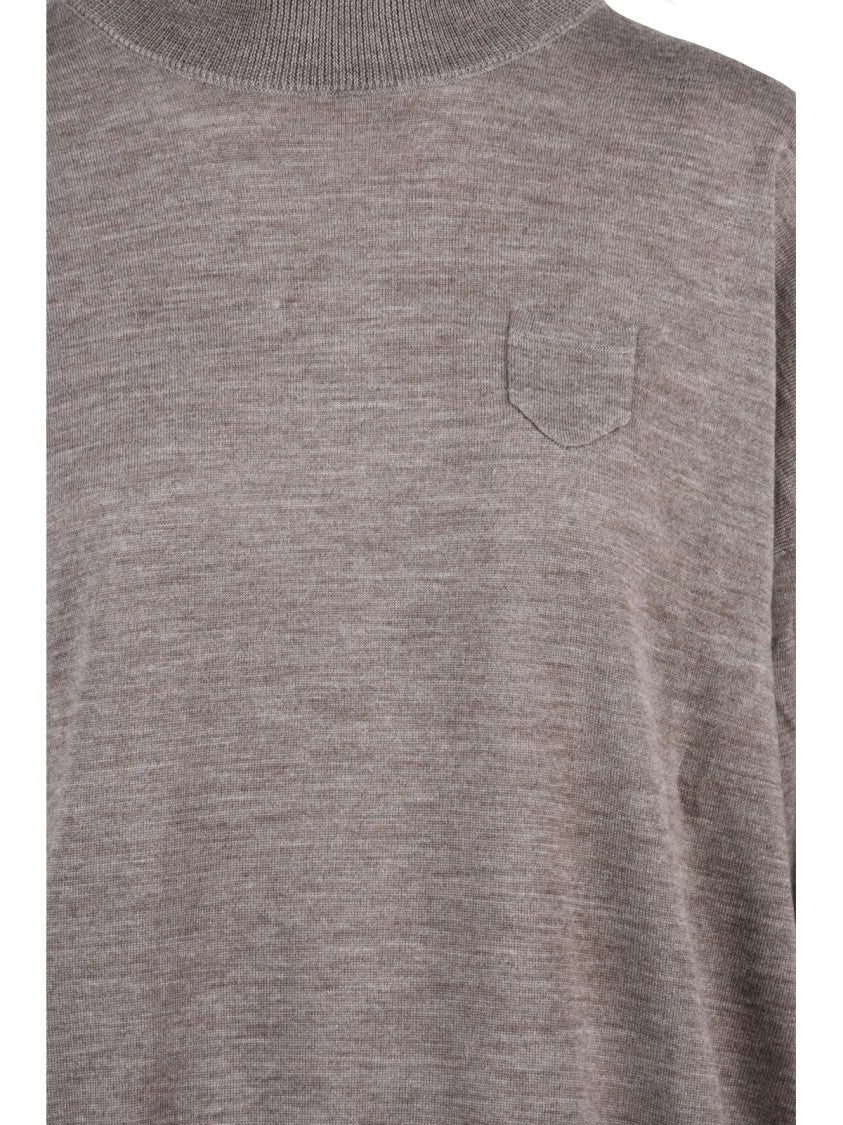 Meimeij Merino Wool Turtleneck Sweater With Relaxed Fit And Ribbed Details