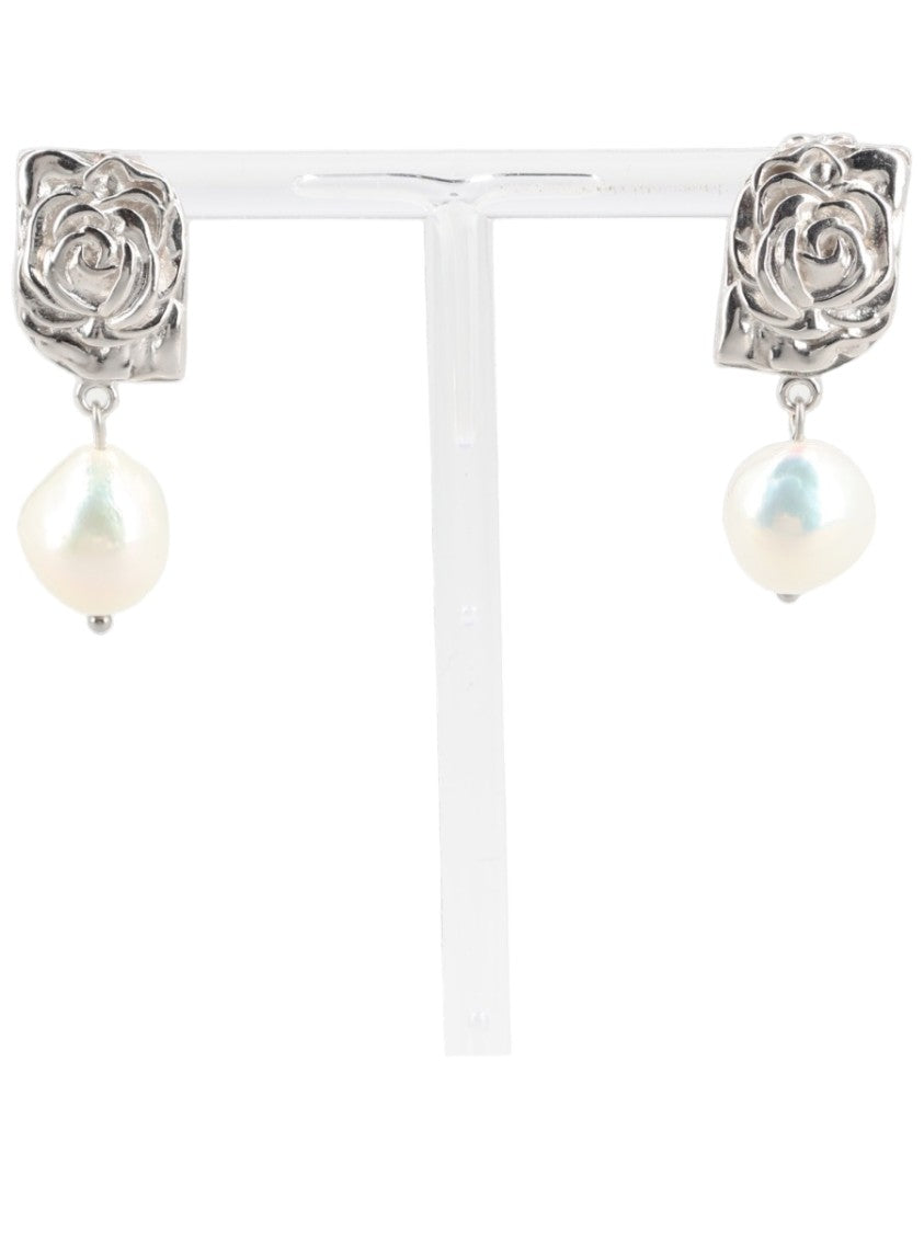 Magda Butrym Rose Pendant Pearl Drop Rhodium Earrings