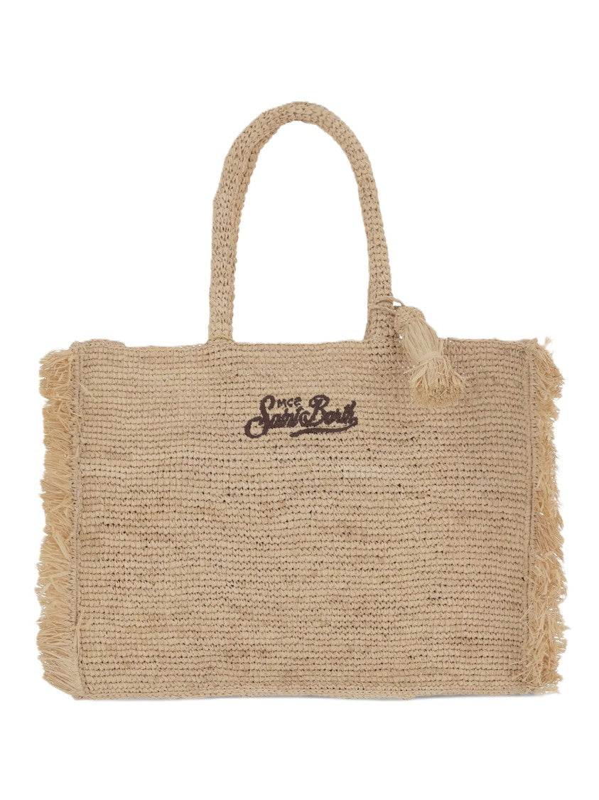 Mc2 Saint Barth Rectangular Woven Tote Bag With Fringed Edges