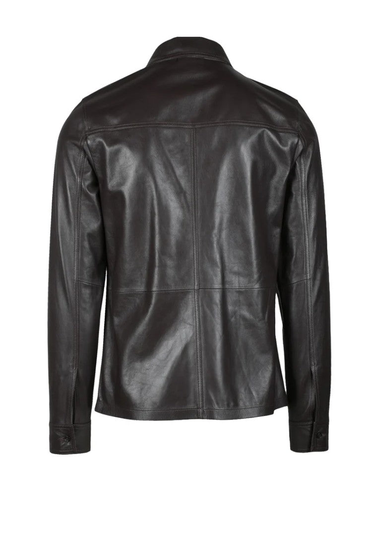 Desa 1972 Leather Shirt With Hidden Buttons - Brown