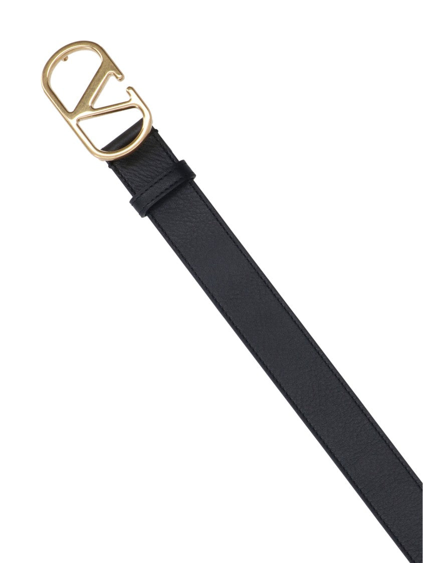 Valentino Garavani Sleek Black Belt With Gold-Tone 'V' Buckle