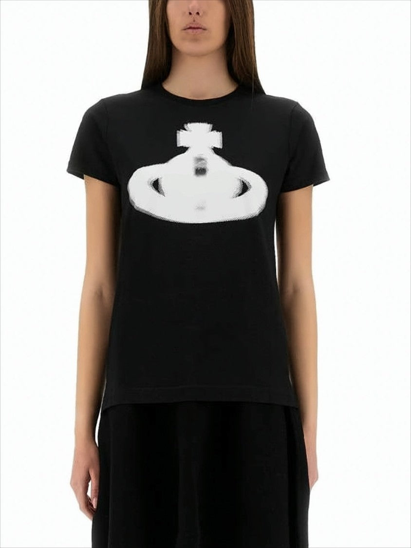 Vivienne Westwood Black Cotton T-Shirt With Bold Graphic Emblem