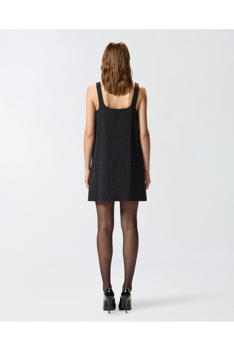 Pinko Black Polyester-Viscose Crystal-Embellished Mini Dress