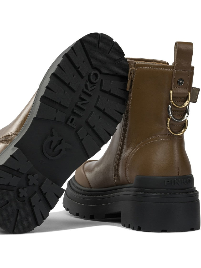 Pinko Brown Calf Leather Ankle Boots