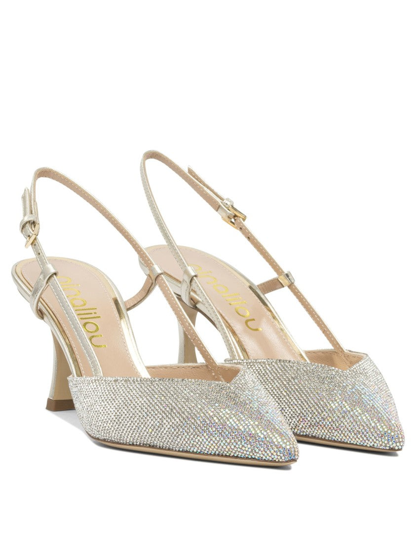 Ninalilou Pointed Toe Silver Rhinestone Heeled Shoes