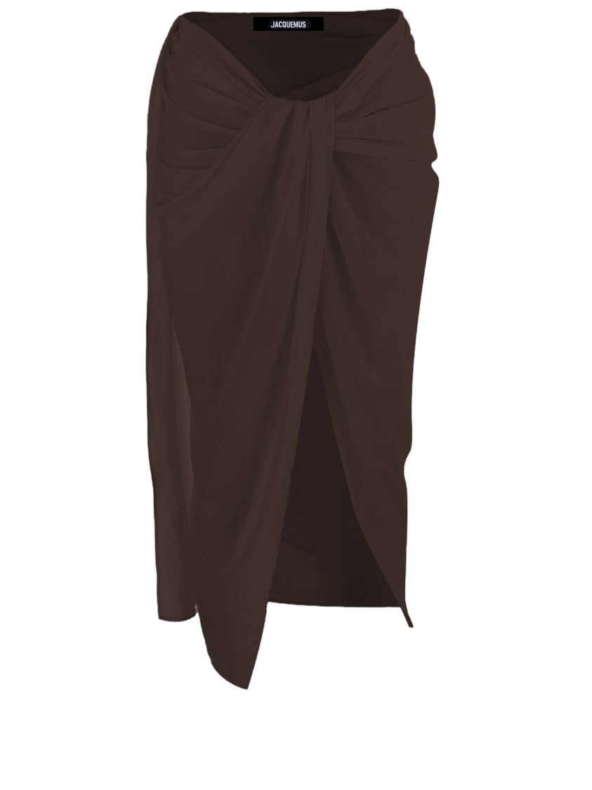 Jacquemus Draped Stretch Fabric Midi Skirt With Sheer Lining