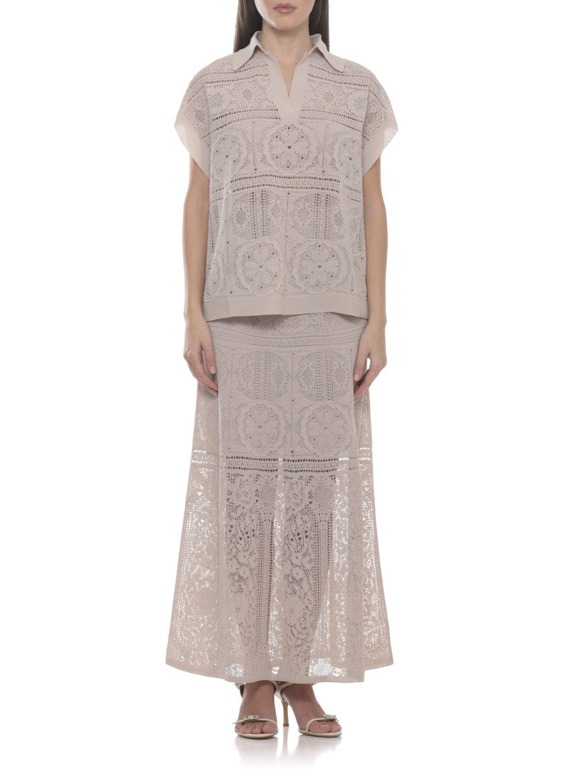 D. Exterior Lace V-Neck Polo Shirt