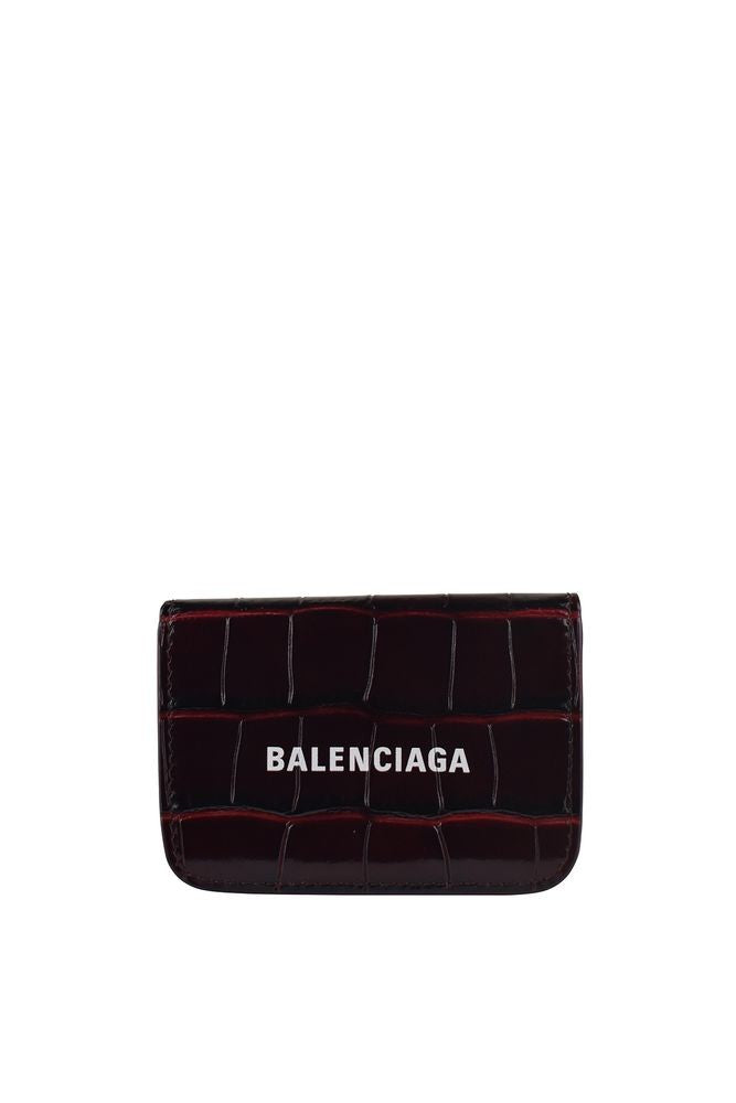 Balenciaga Compact Burgundy Crocodile-Effect Leather Wallet