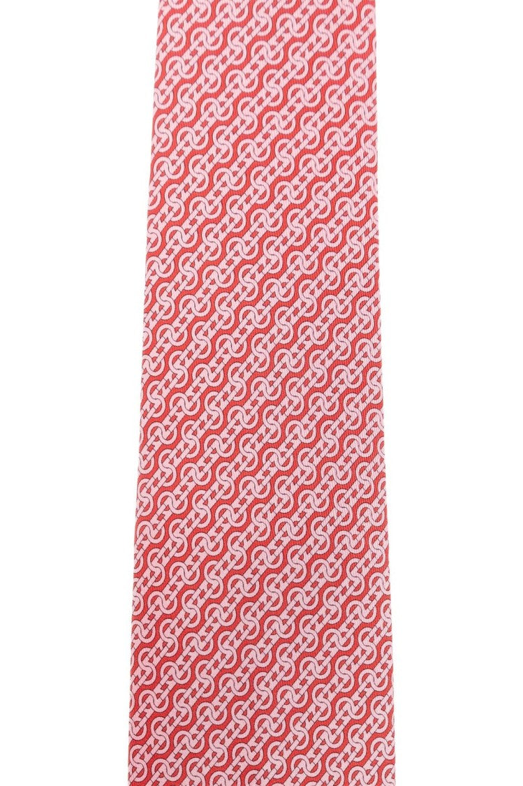 Ferragamo Geometric Pattern Slim Tie In Shades Of Pink