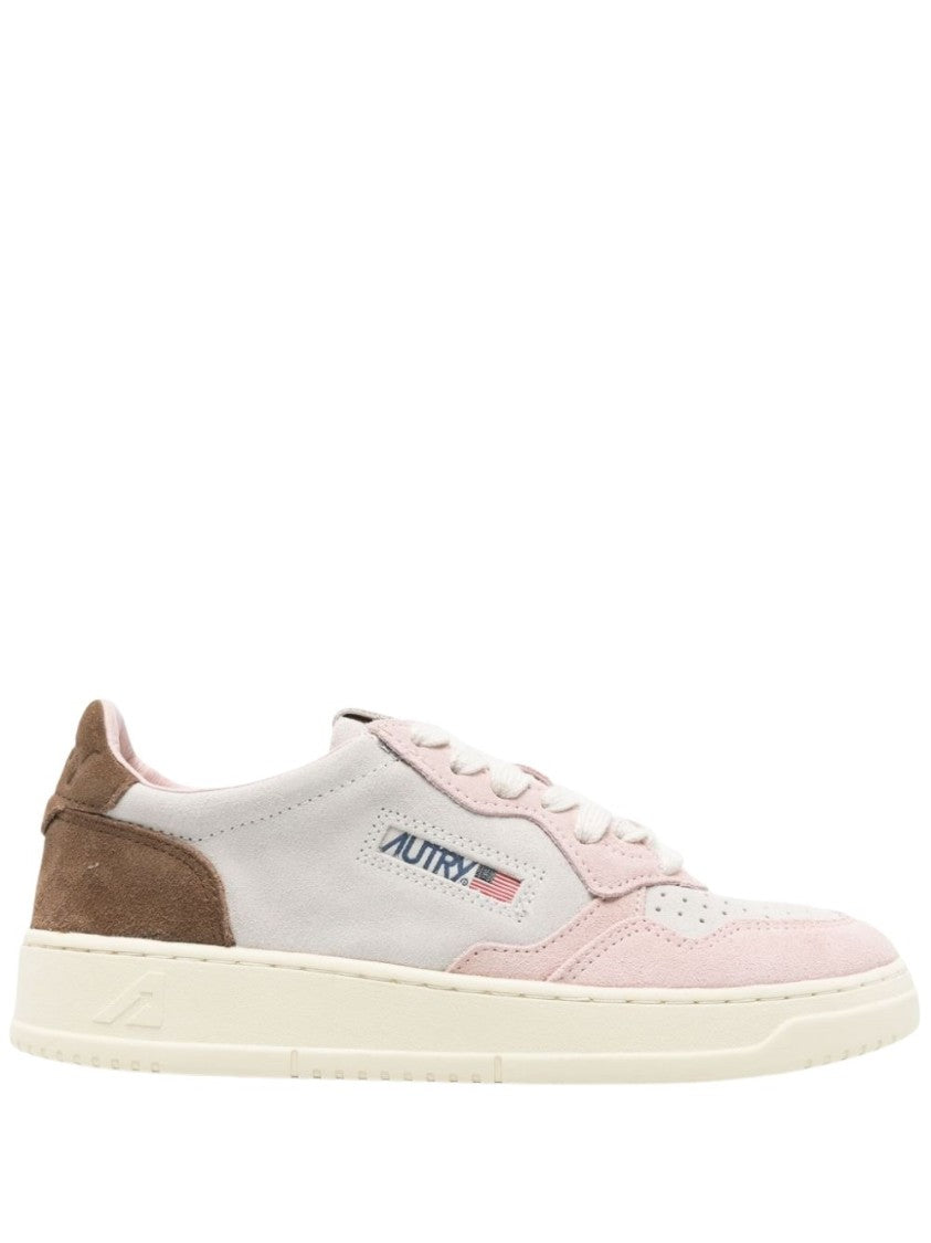 Autry Beige Suede And Leather Sneakers With Cushioned Sole