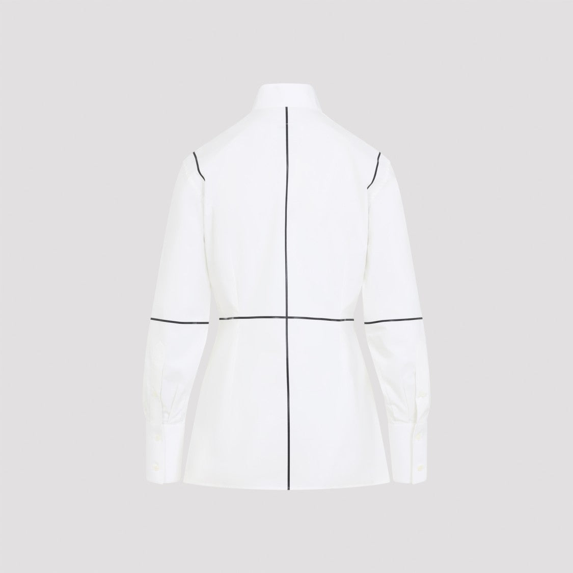 Mm6 By Maison Margiela Stand-Up Collar Off-White Cotton Shirt With Geometric Stripes