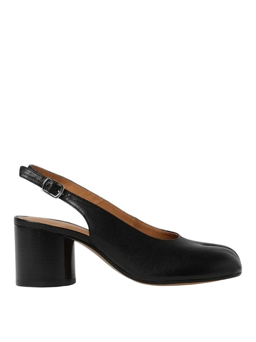 Maison Margiela Slingback Black Leather Pumps With Split-Toe Design