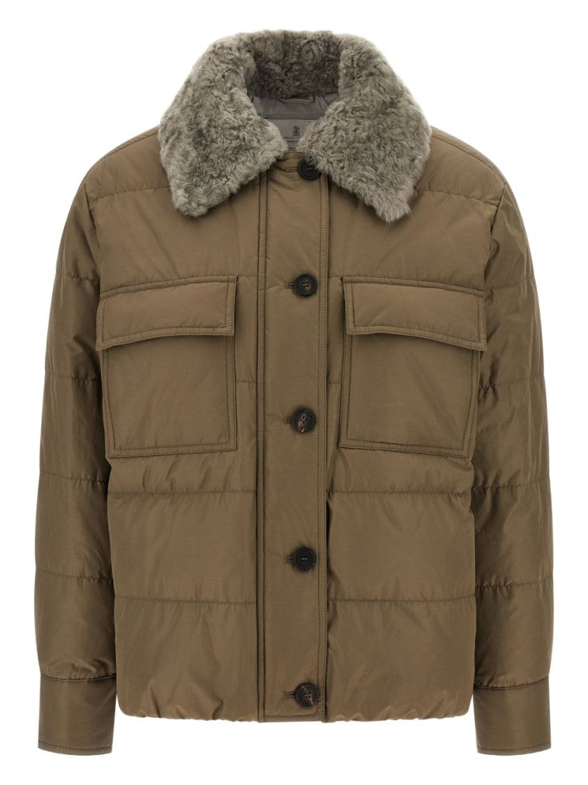 Brunello Cucinelli Quilted Coat With Plush Shearling Collar And Flap Pockets