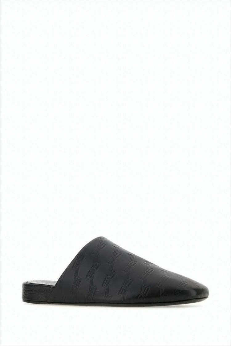 Balenciaga Pointed-Toe Minimalist Black Mule With Embossed Detailing
