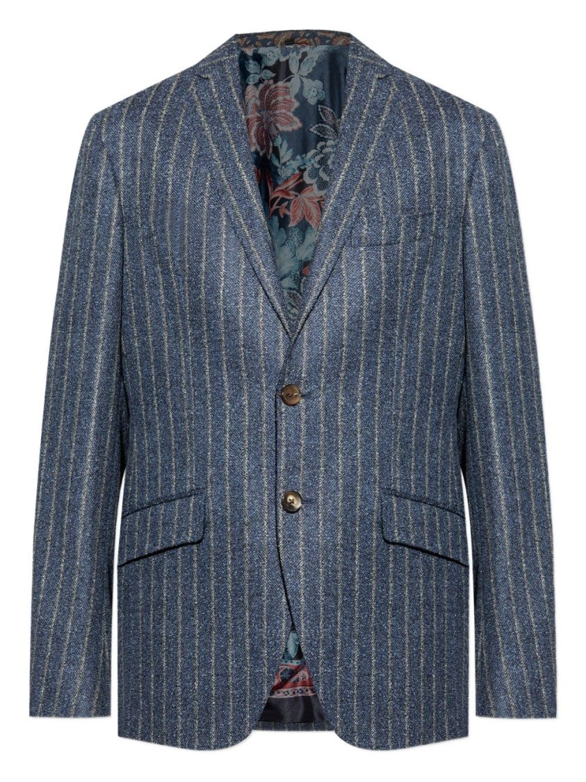 Etro Pinstripe Blazer In Blue And Gray