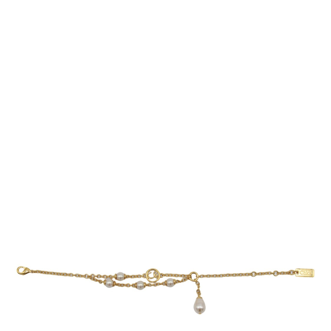Chloé Pearl-Embellished Gold Chain Bracelet With Intertwined Charm