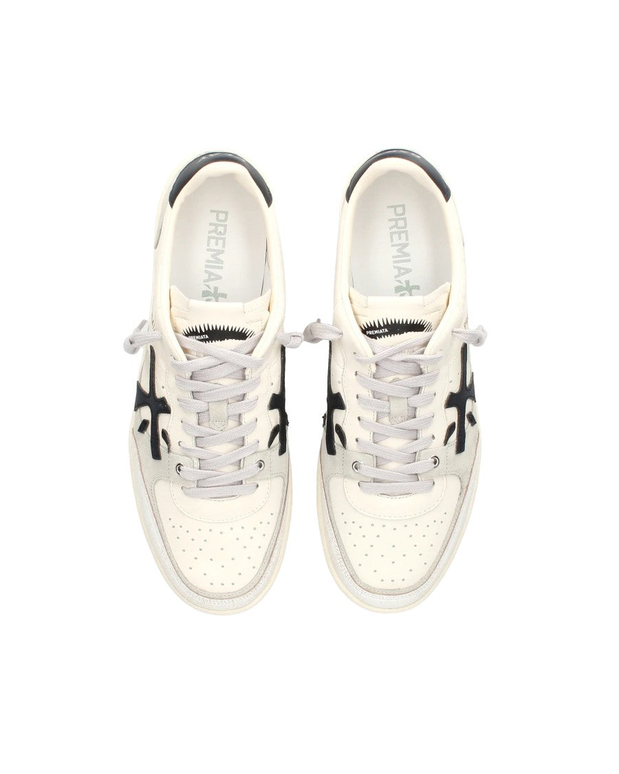 Premiata White Bsktclay Leather Suede Sneakers
