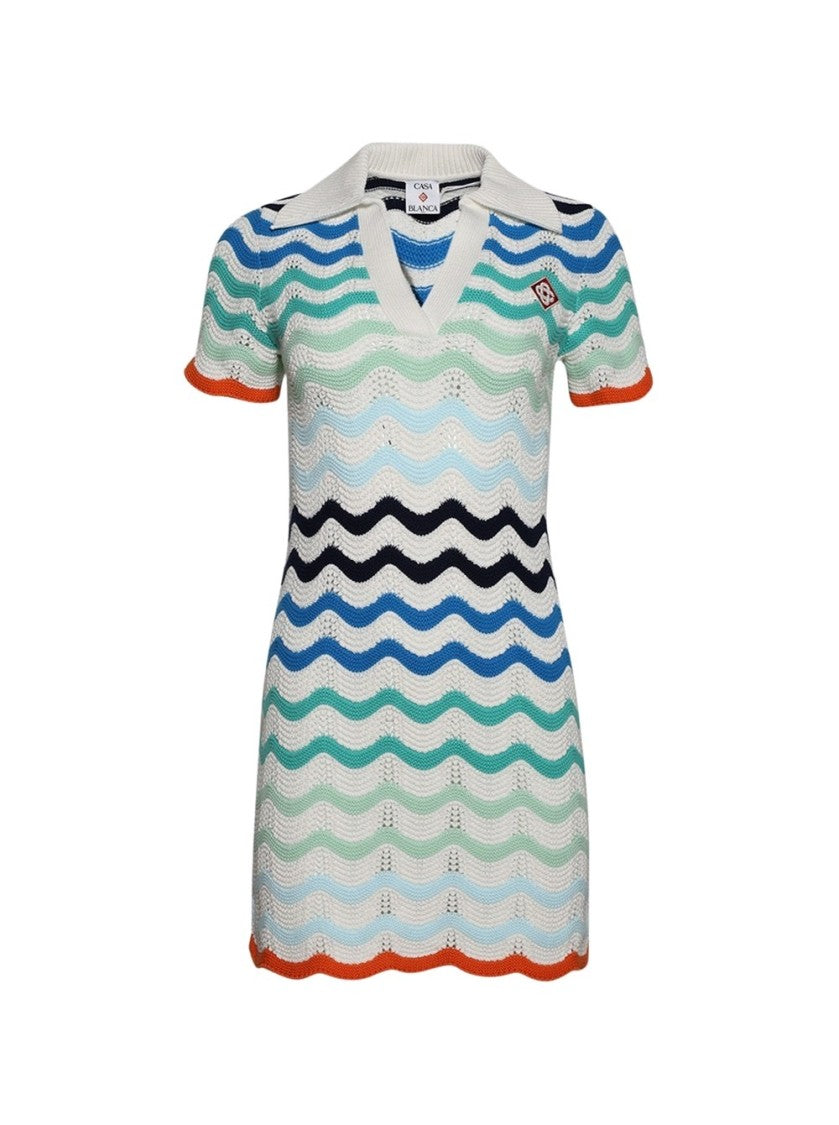 Casablanca Wavy Crochet Dress Multicolor