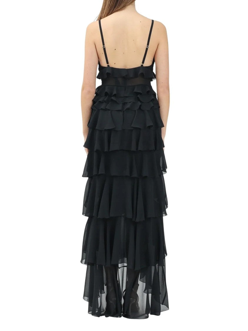 Elisabetta Franchi Black Polyester Ruffled Voile Dress