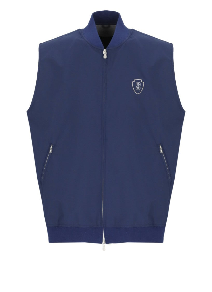 Brunello Cucinelli Blue Front Zip Logo Vest