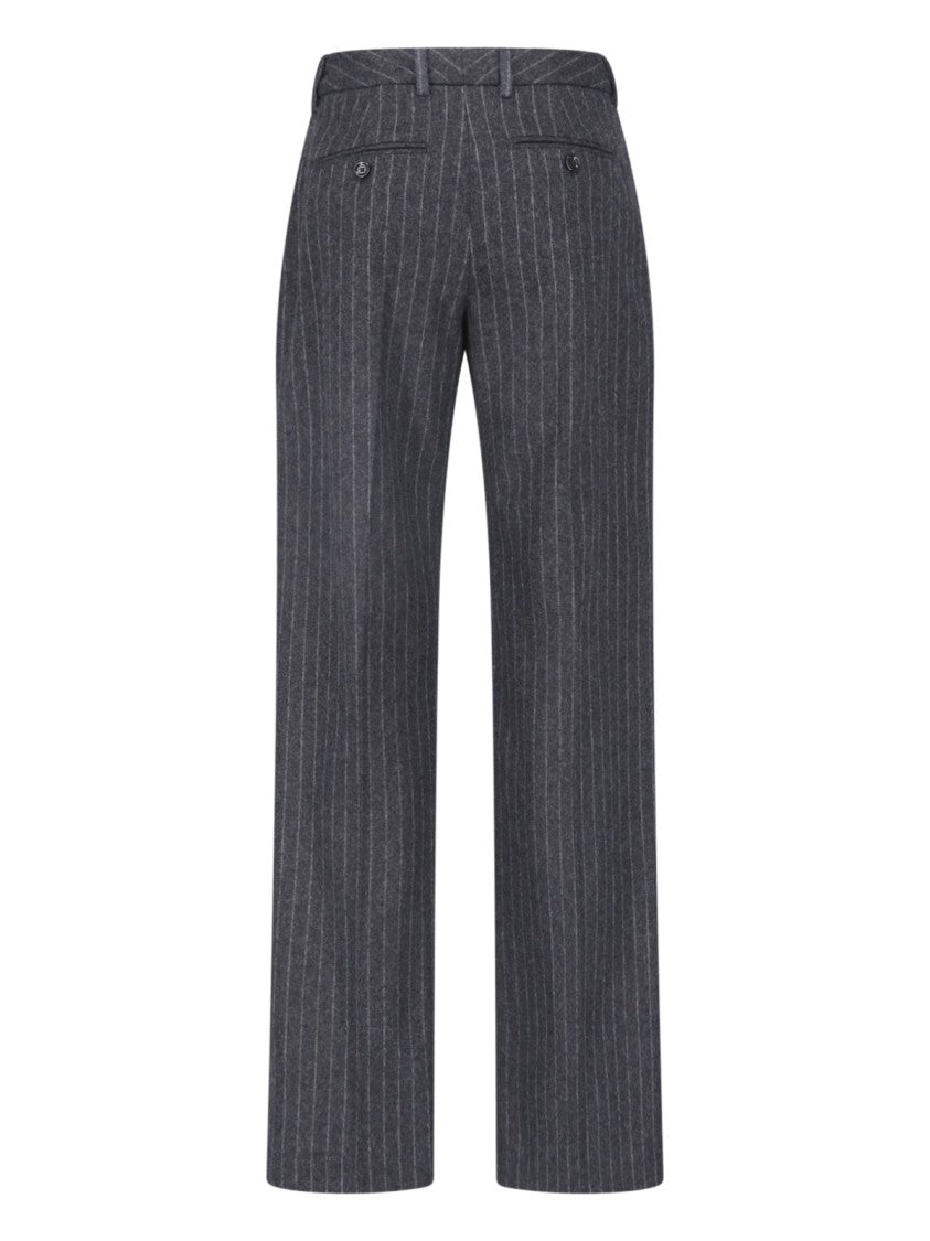 Lardini Dark Grey Wool Pinstripe Straight-Leg Pants
