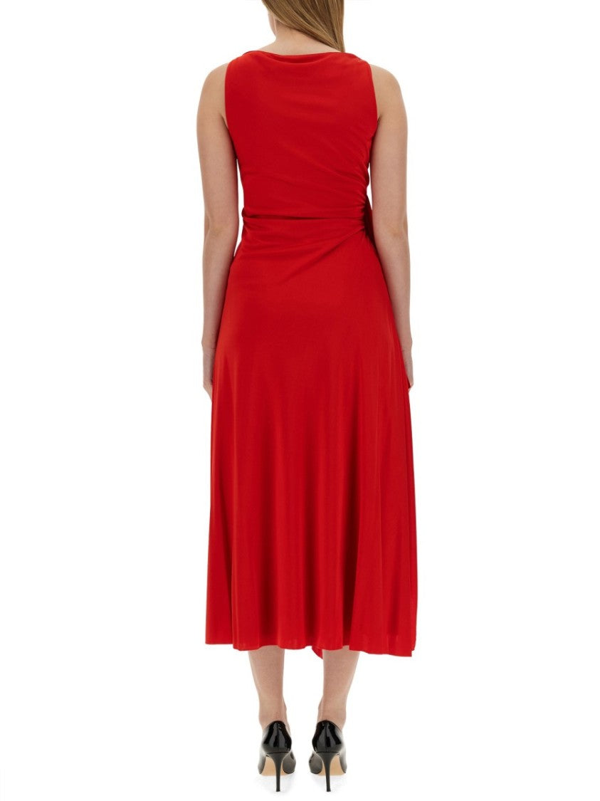 Lanvin Draped Red Midi Dress With Flattering Silhouette