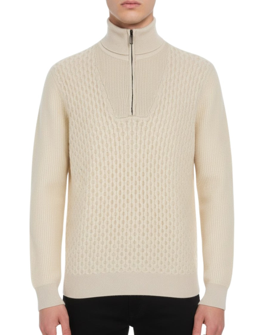 Paolo Pecora Mock-Neck Full-Zip Sweater With Ribbed Details