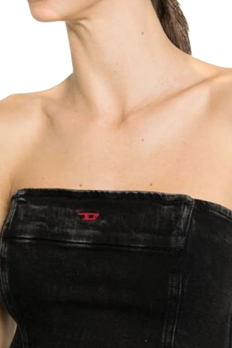 Diesel Fitted Strapless Denim Top With Corset