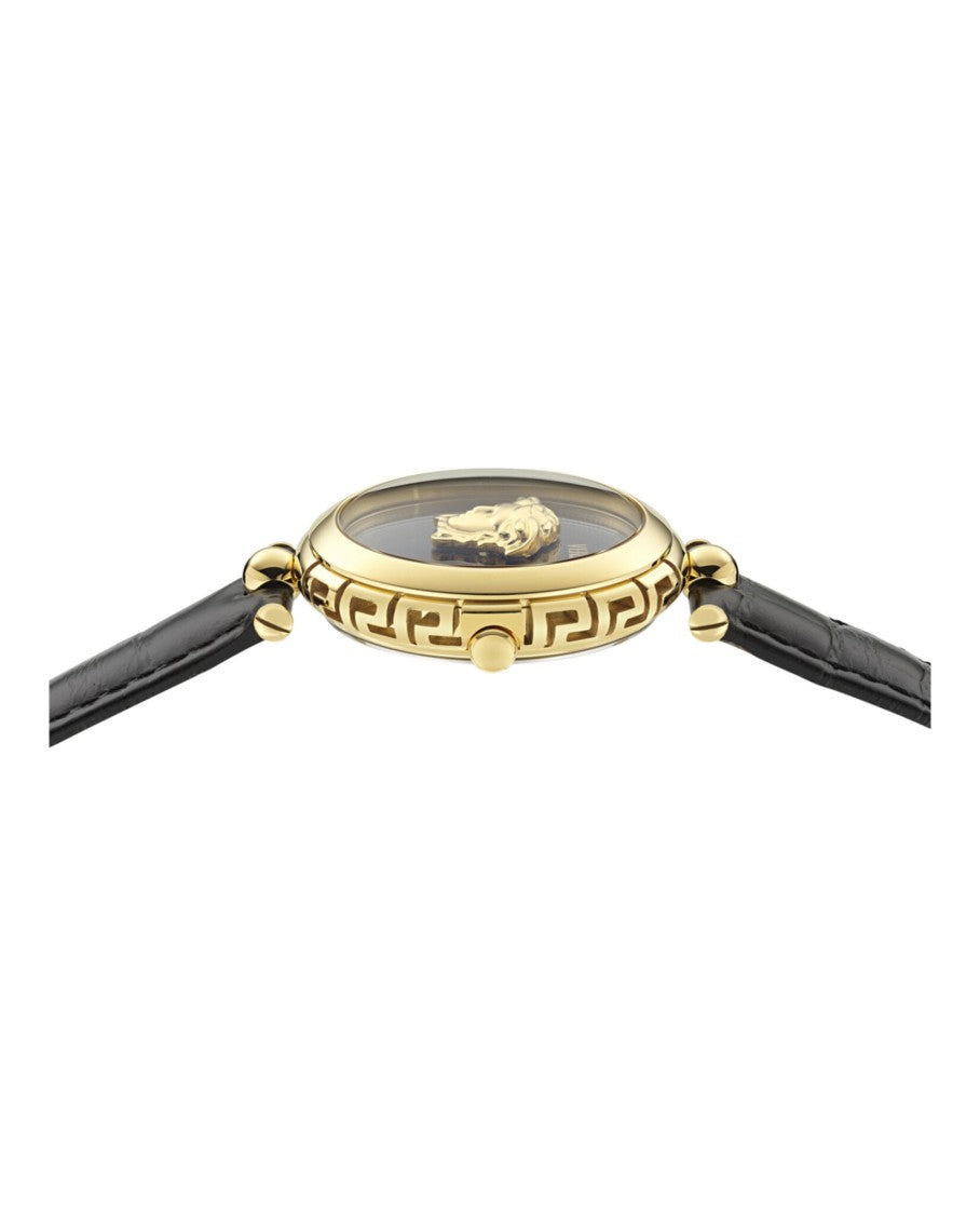 Versace Medusa Heritage Leather Watch With Gold-Plated Case And Guilloche Dial
