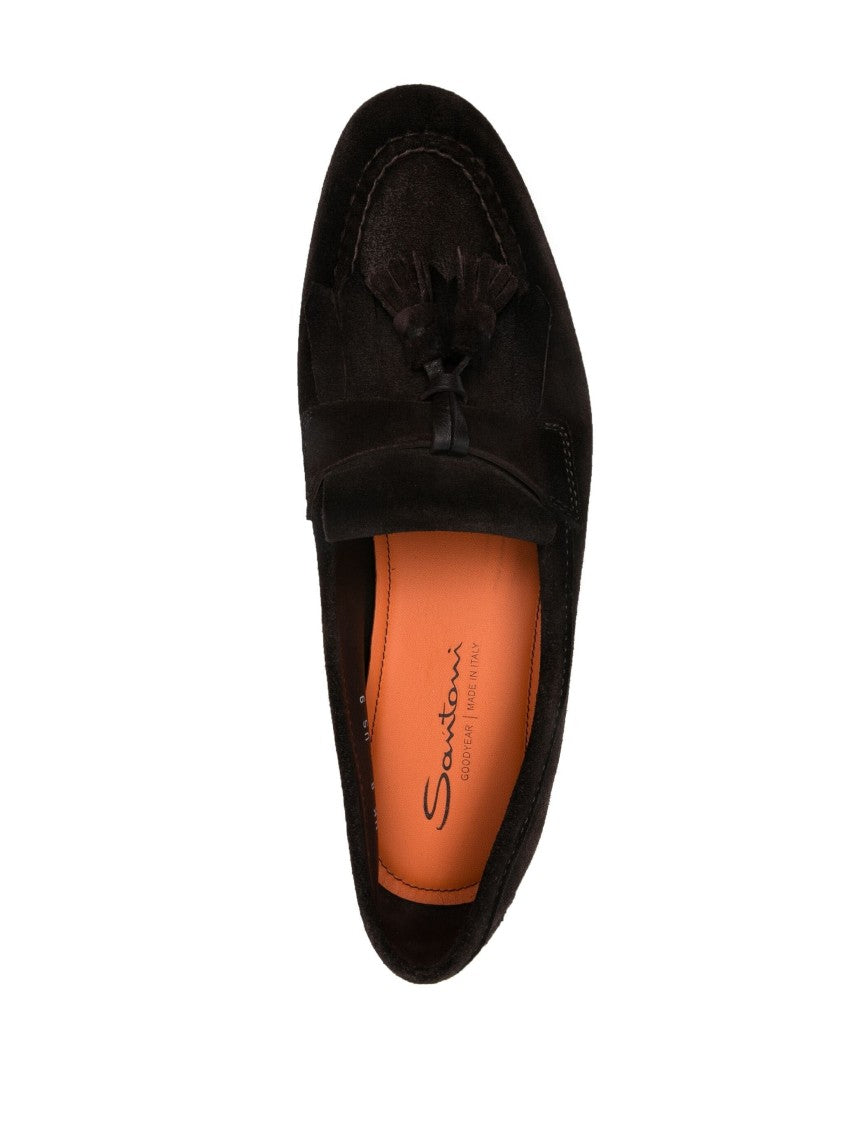 Santoni Refined Brown Leather Loafers