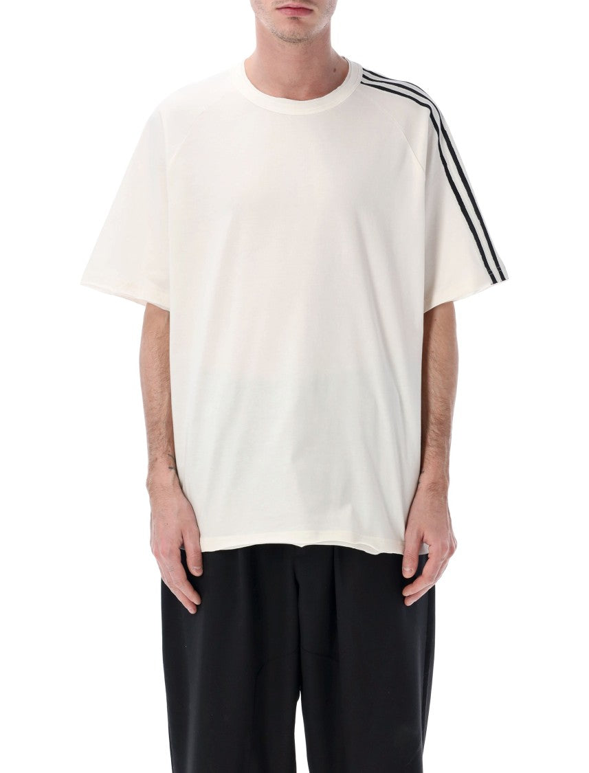 Y-3 Raw Edge White T-Shirt With Signature 3-Stripes