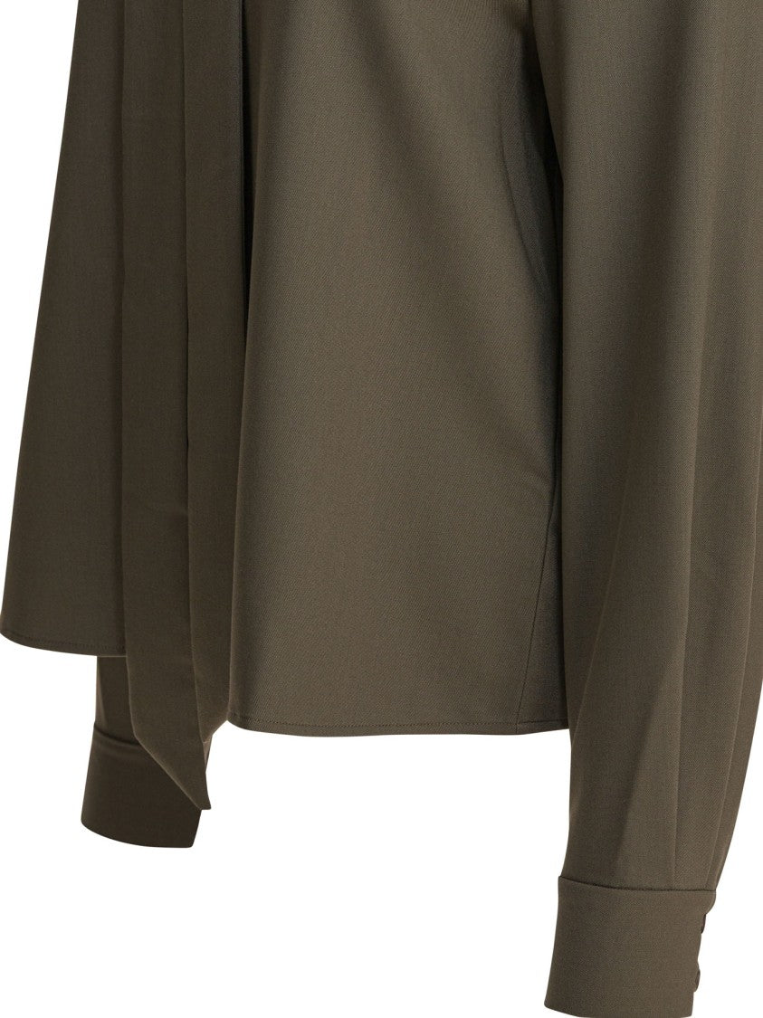 Self-Portrait Pussy Bow Blouse In Soft Green Twill