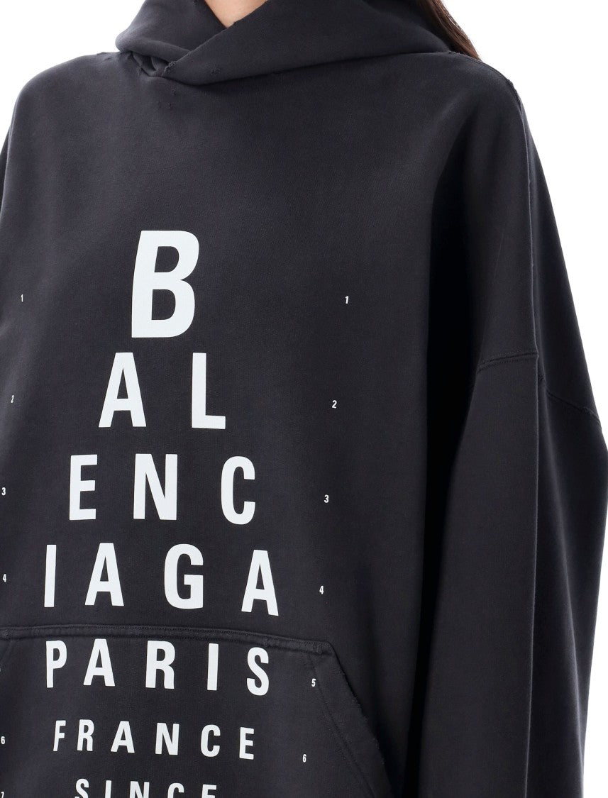 Balenciaga Washed Black Cotton Oversized Hoodie With Bold Graphics