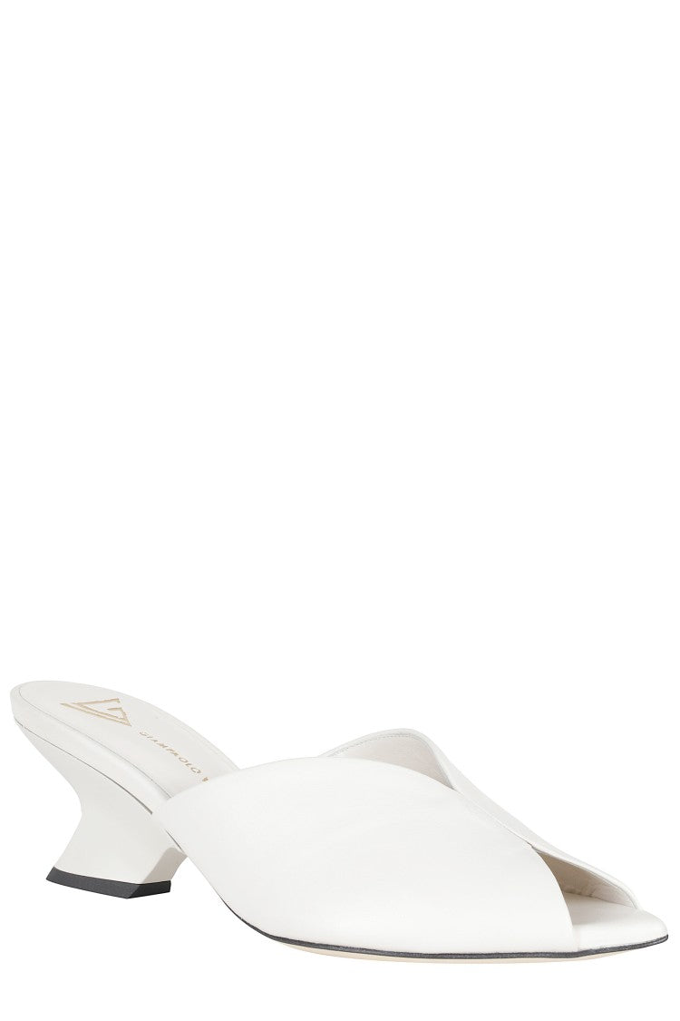 Giampaolo Viozzi Ivory Sculptural Heel Leather Mules
