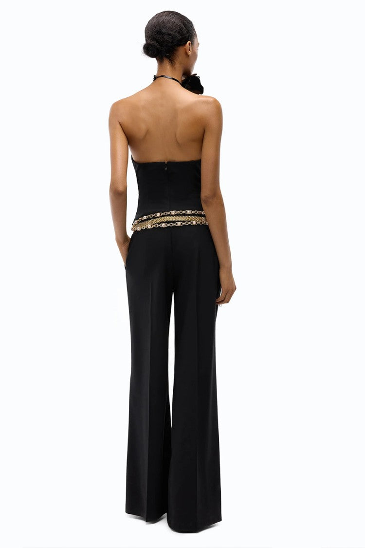 Pinko Black Polyester-Viscose Blend Strapless Jumpsuit