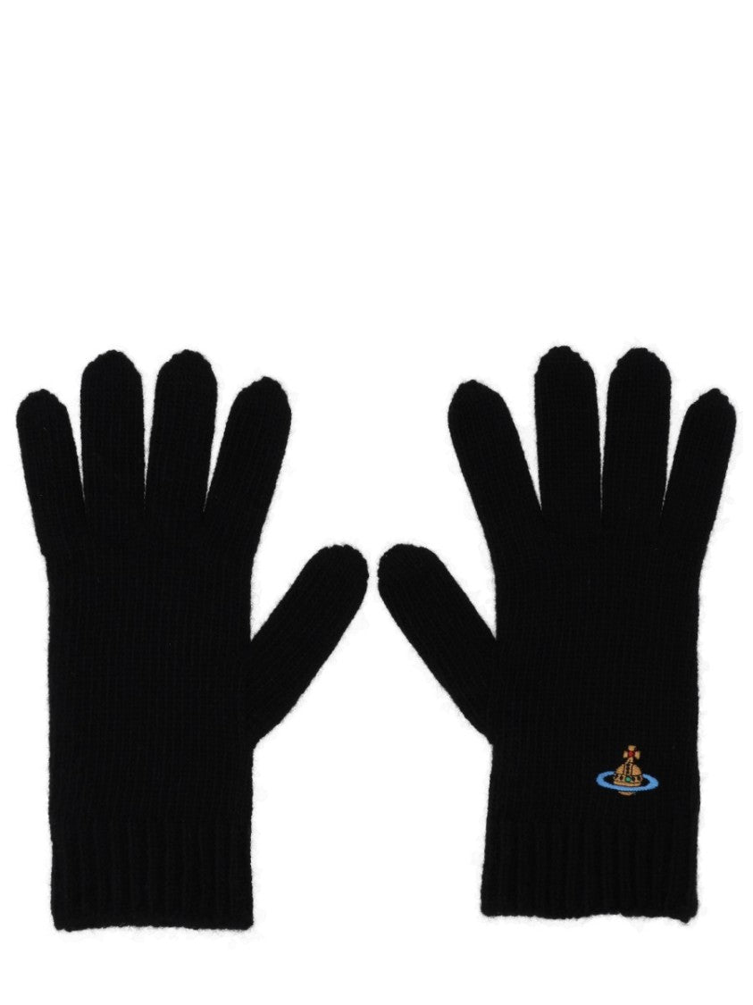 Vivienne Westwood Ribbed Cashmere Gloves With Embroidered Emblem