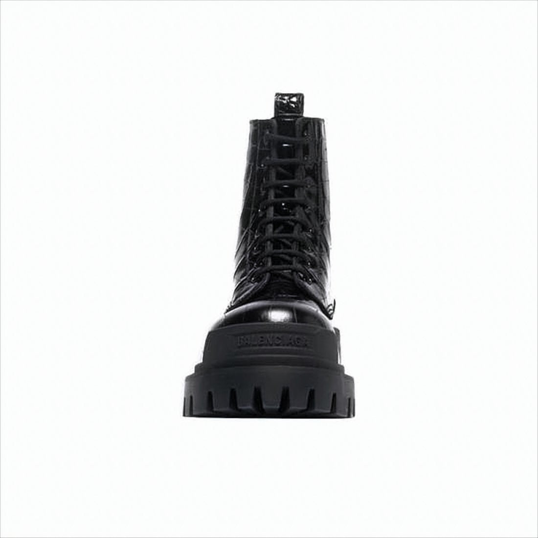 Balenciaga Glossy Black Leather High-Top Boots With Crocodile Texture