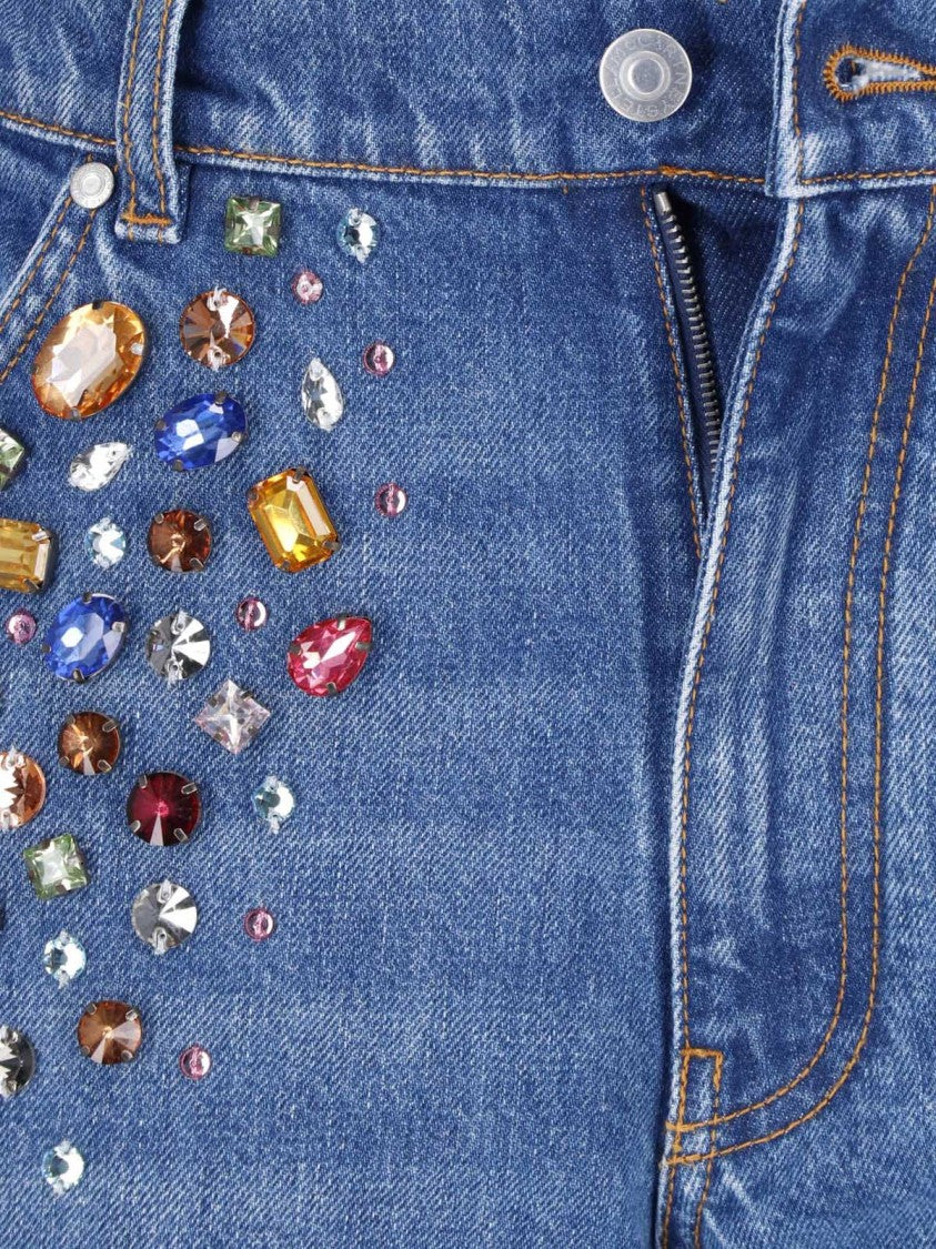 Stella Mccartney Blue High-Waisted Crystal Straight-Leg Jeans