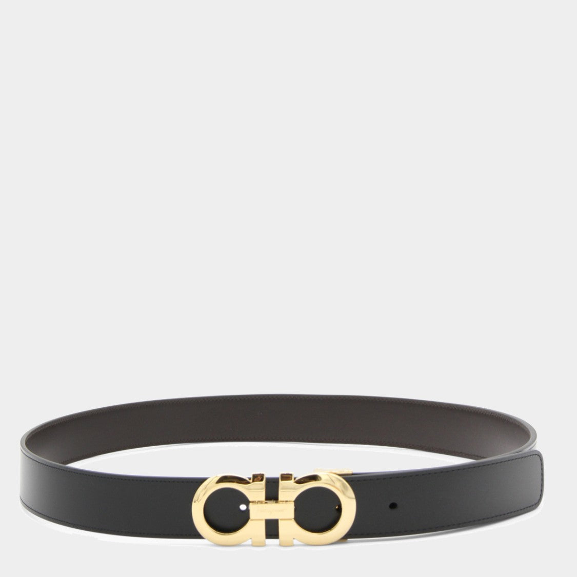 Ferragamo Black Leather Frontal Belt