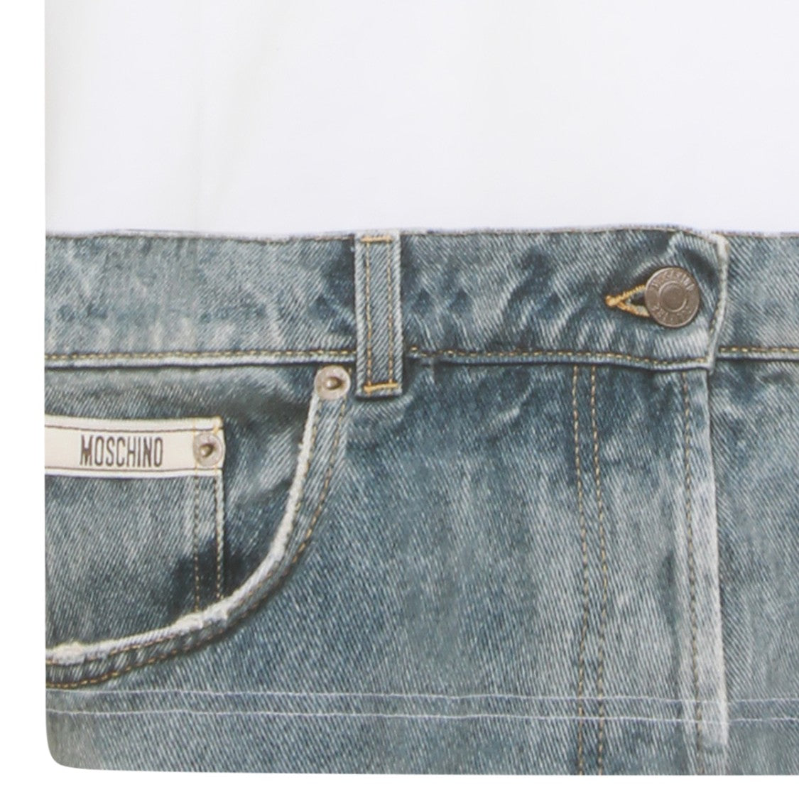 Moschino Photorealistic Denim-Print White T-Shirt