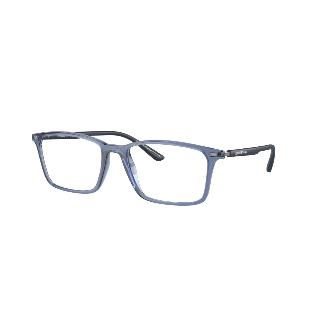 Emporio Armani 0Ea3237 Translucent Blue Rectangular Sunglasses With Slim Temples