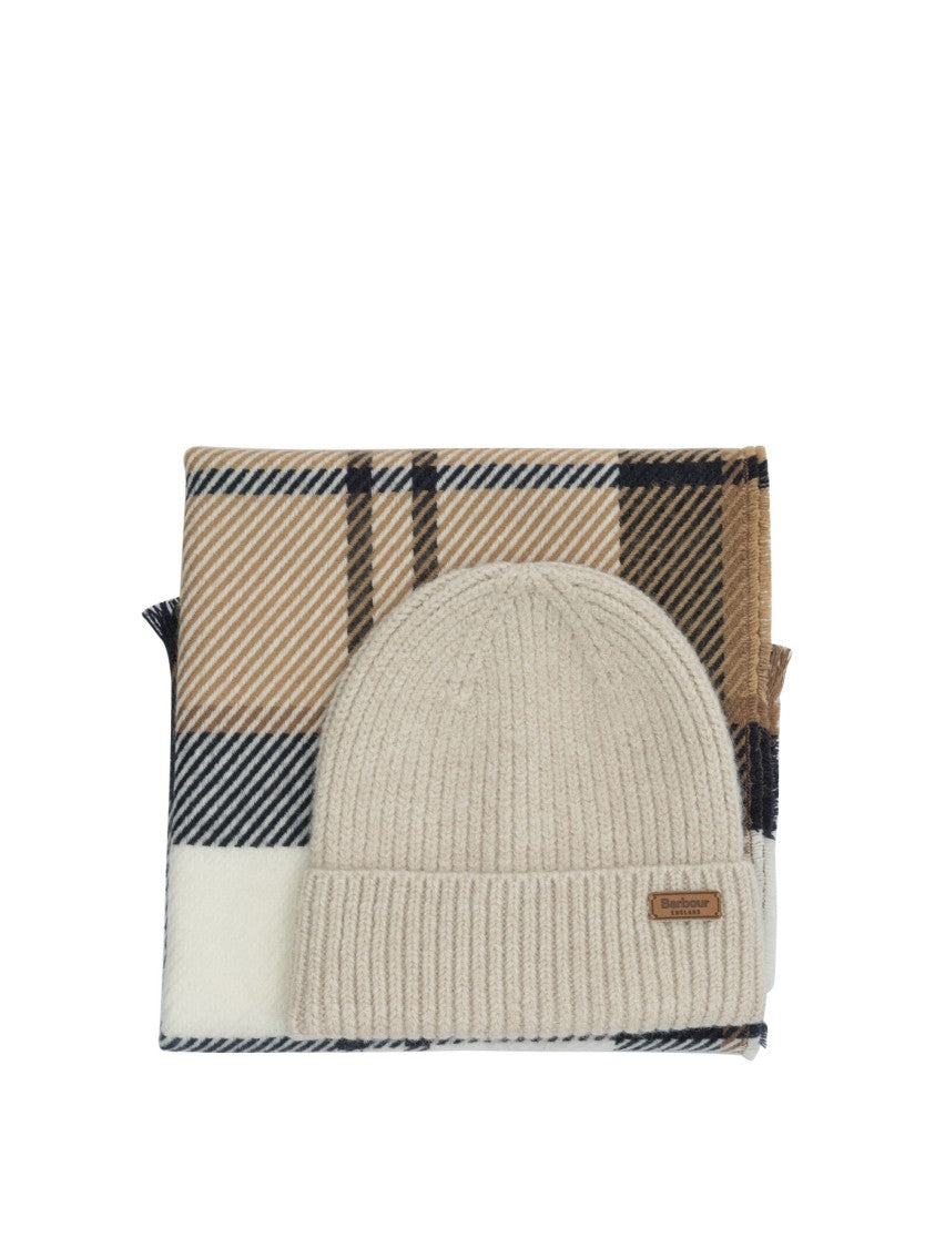 Barbour Ribbed Knit Beanie And Classic Check Scarf Set