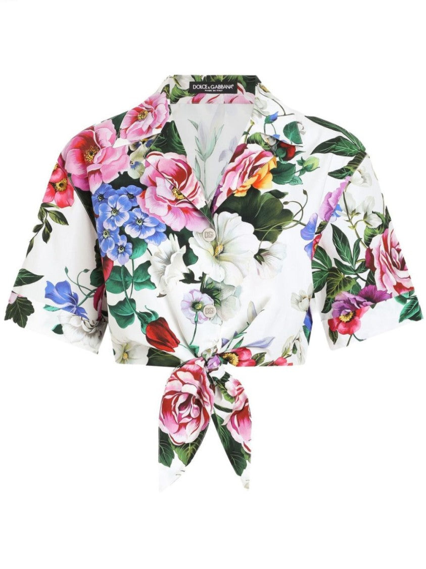 Dolce & Gabbana Cropped Floral Print Shirt With Classic Collar